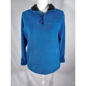 Gap Soft Fleece Sweater Womens Small Blue 1/4 Zip Mock Neck Cozy Pullover